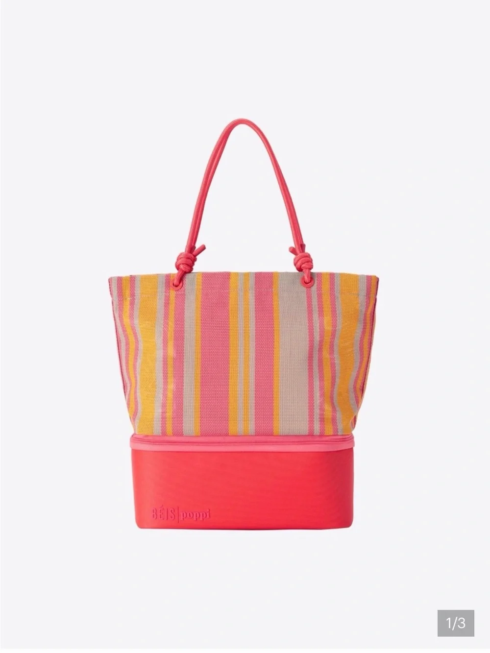 Beis Poppi Pink & Yellow Striped Beach Tote